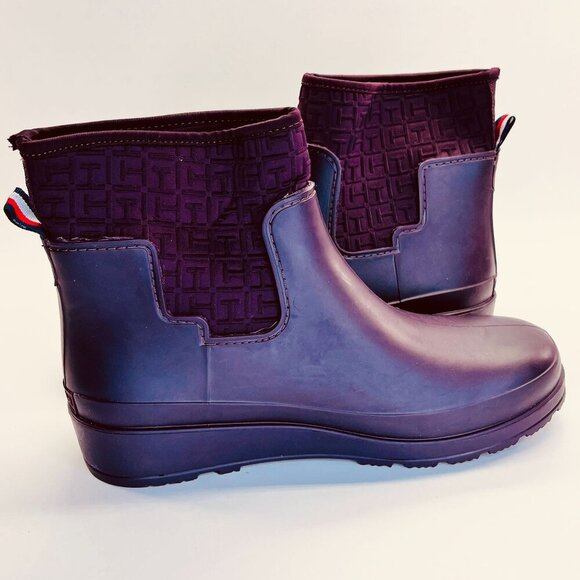 Tommy Hilfiger Women's Blayr Rain Boot Size 10 Burgundy Waterproof Pull On Ankle - Picture 6 of 11